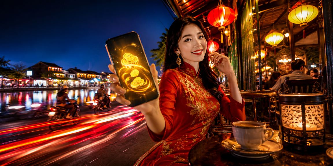 Người dùng Hội An kiểm tra hoàn trả cược thể thao trong quán cà phê sáng sớm