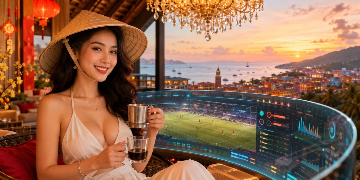 Khung cảnh Phú Quốc với người dùng thực hiện thanh toán trực tuyến qua điện thoại